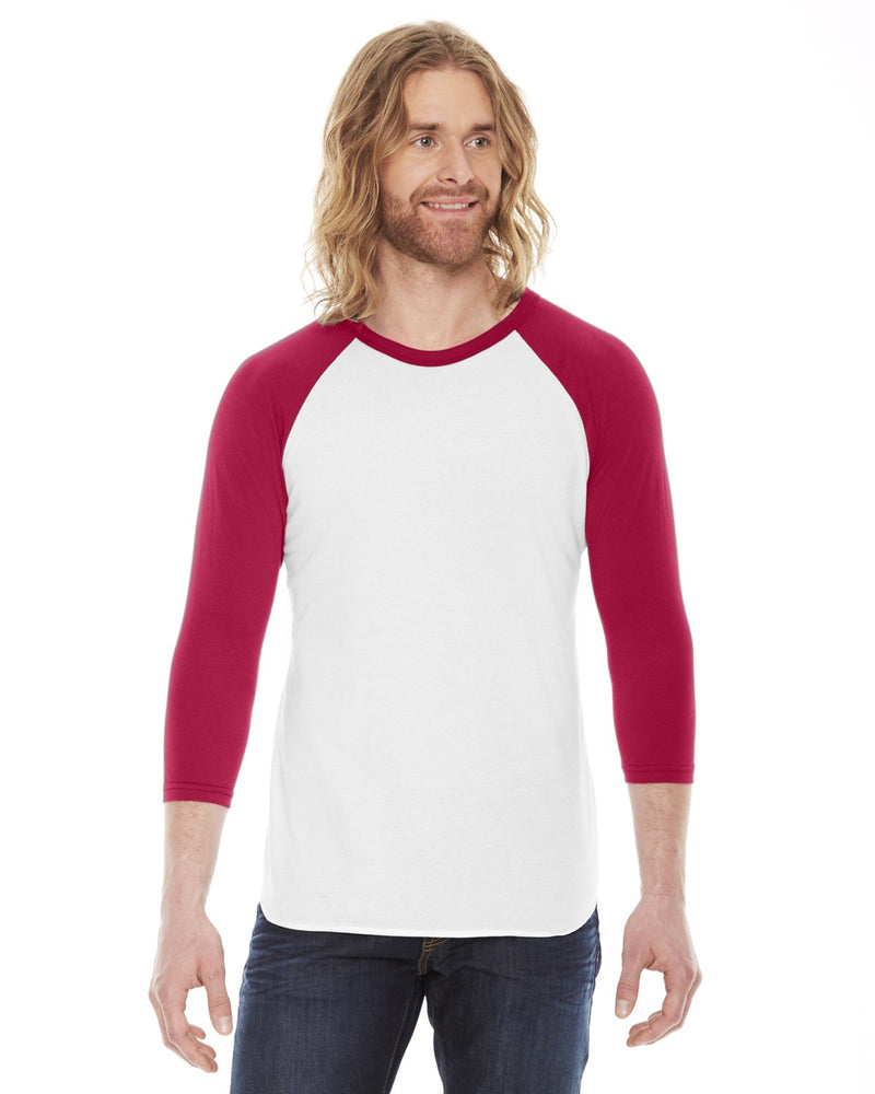 American Apparel Unisex Poly-Cotton 3/4-Sleeve Raglan T-Shirt Size S WHITE/RED - Like New