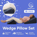 AllSett Health Bed Wedge Pillow 2 Separate Memory Foam Incline Pillows, Navy - Brand New