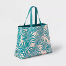 OPEN STORY WATER RESISTANT REVERSIBLE TOTE BAG - PALM DESIGN - TEAL/WHITE - Brand New