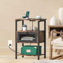 NOVIMANGO NIGHT STAND WITH CHARGING STATION, BROWN - Like New