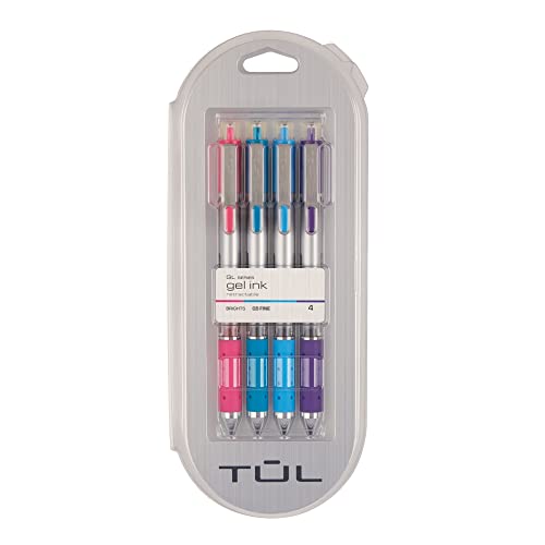 TUL GL Series Retractable Gel Pens, 0.5mm, Silver Barrel, Assorted Ink, Pack 4 - Brand New