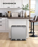 SONGMICS Trash Can, 3 x 4.8 Gallon Garbage Can, 14.4 Gallon Recycle Bin, Silver - Like New