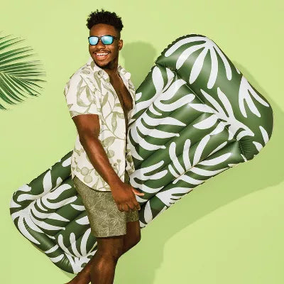 SUN SQUAD POOL LOUNGE PALM POOL LOUNGER - GREEN/WHITE LEAVES - Like New