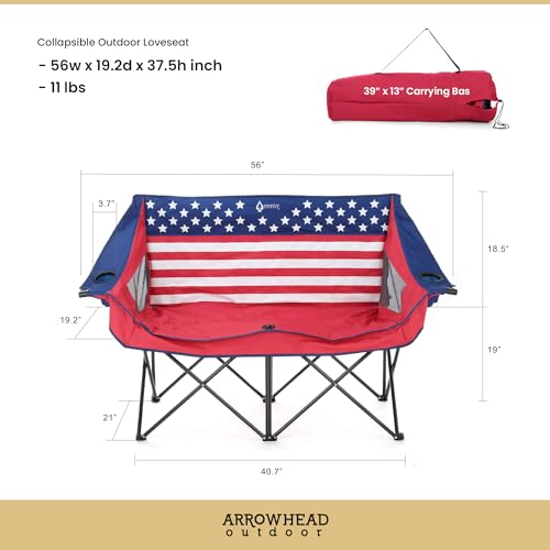 ARROWHEAD OUTDOOR Folding Double Duo Camping Chair Loveseat KKS0323U -Red/White Like New