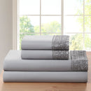 BAMBOO COMFORT LACE CROCHET EMBROIDERY 4 PIECE SHEET SET - QUEEN - SILVER GRAY - Like New