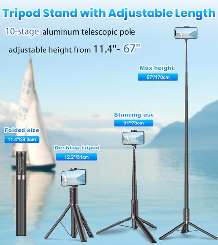 TONEOF 67" Cell Phone Selfie Stick Tripod,Smartphone Stand All-in-1 - BLACK - Like New