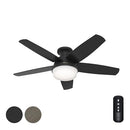 Hunter Fan 48 Inch 5-Blade Ceiling Fan, Light, Low Profile, Remote - Matte Black - Brand New