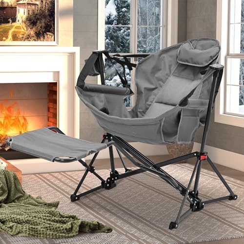 AINFOX Hammock Camping Chair Footrest Foldable Portable Rocking Chair - Grey - Like New