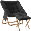 KASUNPUL COMFY SAUCER CHAIR FOLDABLE LIVING ROOM CHAIRS SOFT FAUX FUR - BLACK - Like New