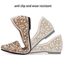 QXCXINGDY RHINESTONE FLATS FASHION POINTED TOE PEARL DIAMOND LOW HEEL - SIZE 9.5 - Like New