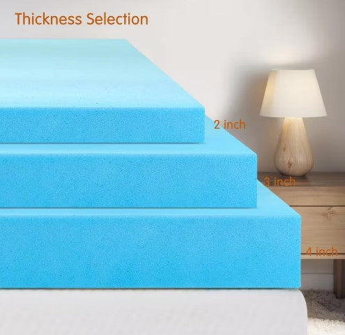 SUBRTEX MEDIUM 3 IN. TWIN GEL MEMORY FOAM MATTRESS TOPPER - BLUE - Brand New