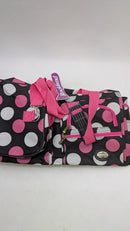 Rockland Duffel Bag Size: 22"x 11" X 12" - Black w/ White and Pink Polka Dot - Brand New