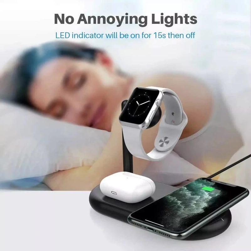 YOOTECH 3 IN 1 WIRELESS APPLE CHARGING STATION PHONE, PODS, WATCH STAND - BLACK - Like New