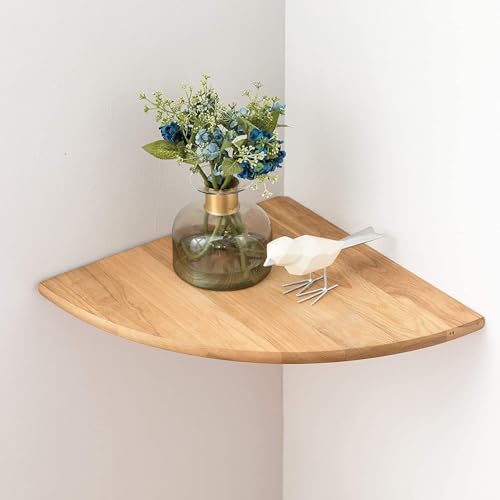 Corner Shelf, 12" Solid Oak Wood Floating Corner Shelves Wall Mount Round End - Like New