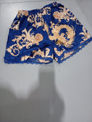 ARWSER WOMEN'S SILK SATIN PAJAMAS 4 PCS FLORAL SILKY PJ SETS SMALL - BLUE/GOLD - Like New