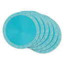 DII Woven Placemat Collection Round, 14.75" Diameter, Aqua Fringe, 6 Pieces - Brand New