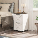 HALITAA FARMHOUSE 2 DRAWER SMALL FILE CABINET WITH WHEELS - RUSTIC WHITE - Like New