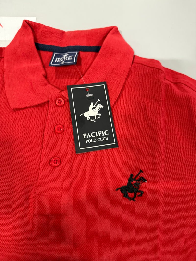 PACIFIC POLO CLUB MEN'S SHORT SLEEVES 3 BUTTONS POLO SHIRT - SIZE: MEN M - RED - Brand New