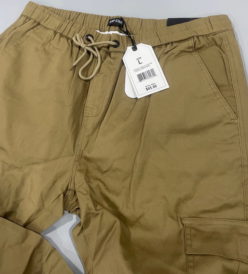 JUMP START FLEX COMFORT PANTS CARGO 4 WAY STRETCH MENS - SIZE : L - DARK KHAKI - Brand New