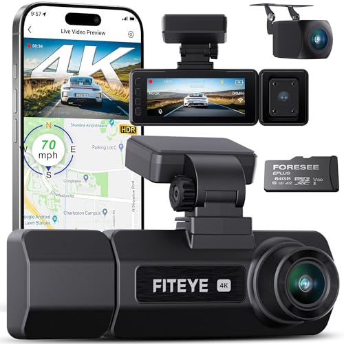 FITEYE 3 CHANNEL 4K DASH CAM, IMX335 STARVIS SENSOR FT-VD004 - Black - Like New