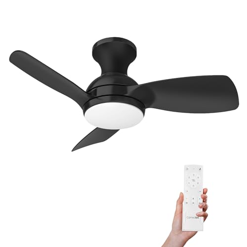 CONSCIOT CEILING FAN LIGHTS 30 KIDS BLUSH MOUNT REVERSIBLE QUIET - BLACK - Like New