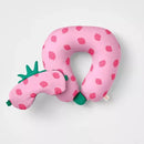 CAT AND JACK KIDS' NECK PILLOW AND EYE MASK SET STRAWBERRY - PINK - Brand New