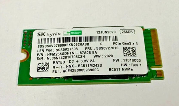 SK HYNIX SSD 256GB 2242 M.2 NVME PCI-E 3.0 5SS0V27610 - GREEN - Like New