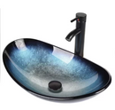 PULUOMIS BOAT SHAPE BLUE GLASS VESSEL SINK WITH FAUCET - BLUE/BLACK/SILVER - Like New