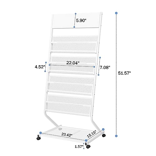 XIDIHF 4-TIER FLOOR STANDING MAGAZINE RACK, 23.4"W, WHEELS, J-28 - WHITE - Like New