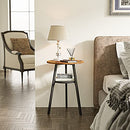 CubiCubi Round End /Side Table with Wooden Shelves Metal Frames - Rustic Brown - Like New
