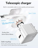 GLILAVOX RETRACTABLE WALL CHARGER 35W PD FAST USB C CABLE - WHITE - Like New