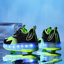 HHSTS KIDS SHOES NEW UPGRADED WITH WHEELS LED LIGHT COLOR BLACK/GREEN SIZE 4 - Like New