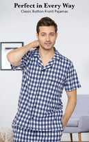 PJG-M4348 PajamaGram Pajamas Men Set Mens Sleepwear Short Sleeve Blue Gingham XL - Brand New