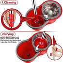 Spin Mop and Bucket with Wringer Set, 3 Microfiber Mop Heads, 61" Handle - Brand New