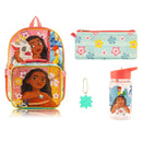 DISNEY 2L 16'' 5PC KIDS' LUNCH SET WITH BACKPACK - MOANA - ORANGE - Brand New