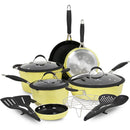 Paula Deen DFCW12B 14-Piece Hammered Aluminum Forged Cookware Set -Butter Yellow Like New