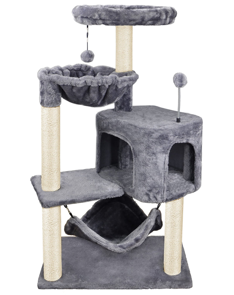 YUNIQUE CAT TREE WITH CAT CONDO AND BIG HAMMOCK - GRAY - Like New