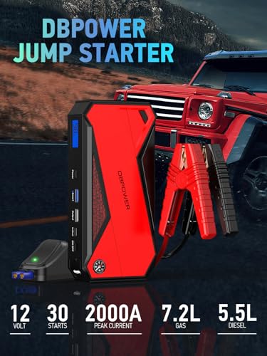 DBPOWER PEAK 2000A 18000MAH PORTABLE CAR JUMP STARTER, BATTERY BOOSTER -RED - Like New