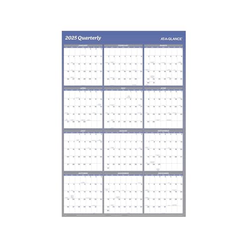 AT-A-GLANCE 2025 Wall Calendar, Dry Erase Wall Planner, Monthly, 48" x 32" Blue - Like New