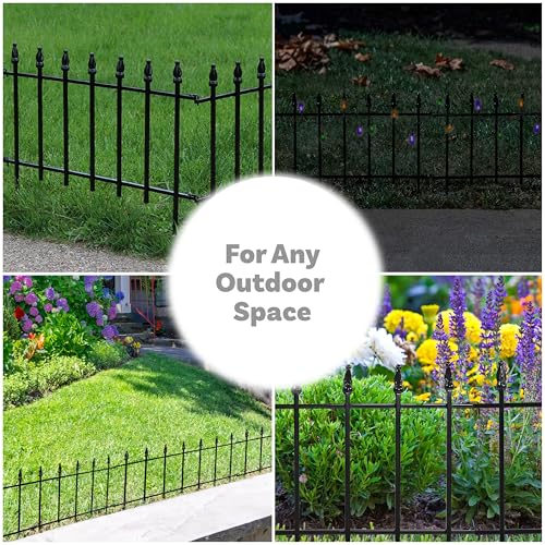 SUNNYDAZE ROMAN-STYLE 9' OUTDOOR GARDEN METAL FENCE PANEL SET- 5 PANELS - BLACK - Like New