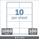 Office Depot White Inkjet/Laser Shipping Labels,2"x 4",1000 Labels 505-O004-0008 - Like New