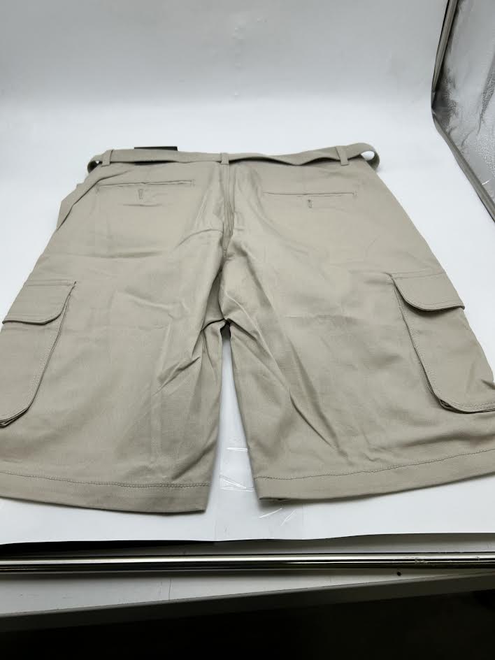 BLU ROCK MEN'S SLIM FIT STRETCH BELTED CARGO SHORTS - SIZE: MEN 32 - STONE - Brand New