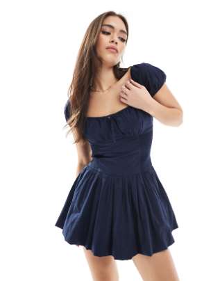 HOLLISTER SHIRRED BUST DROP WAIST BUBBLE SKORT DRESS - SIZE: WOMEN M - NAVY - Brand New