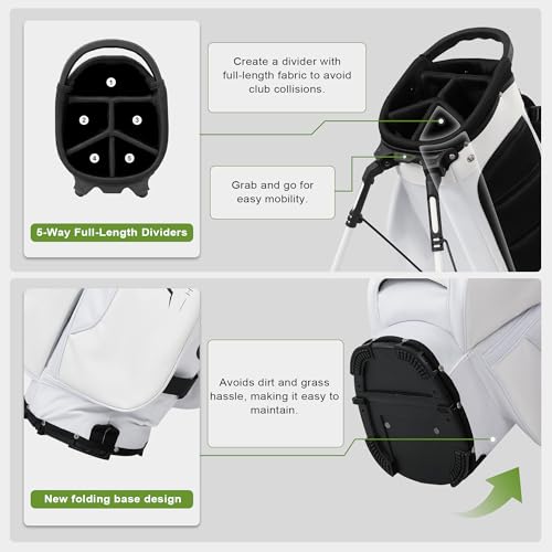 UNIHIMAL LIGHTWEIGHT GOLF STAND BAG WITH 5 WAY DIVIDERS 5GOLFSTANDBAG WHITE - Like New