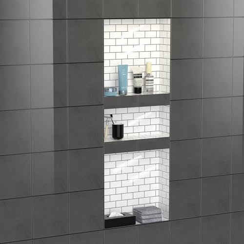 C CO-CHRIS Shower Niche Recessed Shower Shelves 16" x 40" ABS Plastic - BLACK - Like New