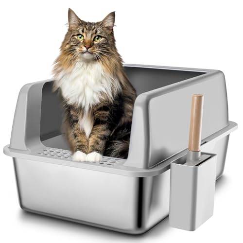 FLARUZIY STAINLESS STEEL LITTER BOX WITH LID XL EXTRA LARGE CAT LITTER BOX - Like New