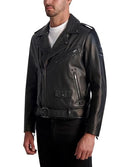 KARL LAGERFELD Exposed Zippers and Studs Biker Leather Jacket Men's Black S - Like New