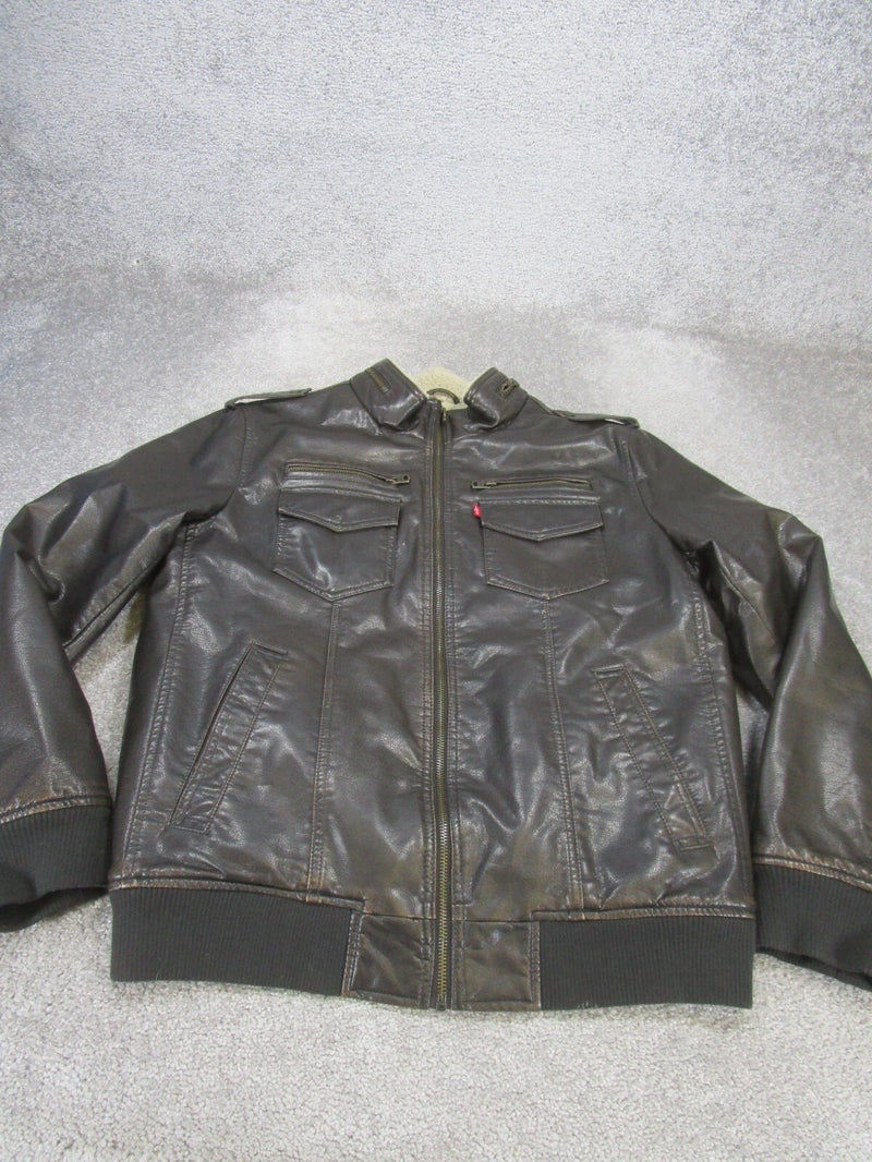 LEVI'S JACKET MENS FAUX LEATHER SHERPA LINED MOTO - SIZE: MEN M - BROWN - Like New