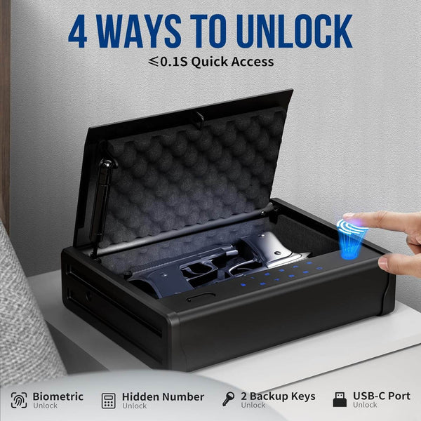 BLACKSMITH SF0201 Pistols Safe, Bedside Gun Box with Fingerprints - BLACK - Like New