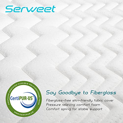 Serweet 8 Inch Bamboo Charcoal Memory Foam Hybrid Mattress - 5-Zone - White/Gray - Like New